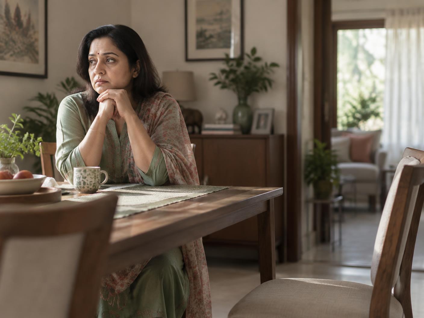 A woman sitting quietly after a difficult relationship moment